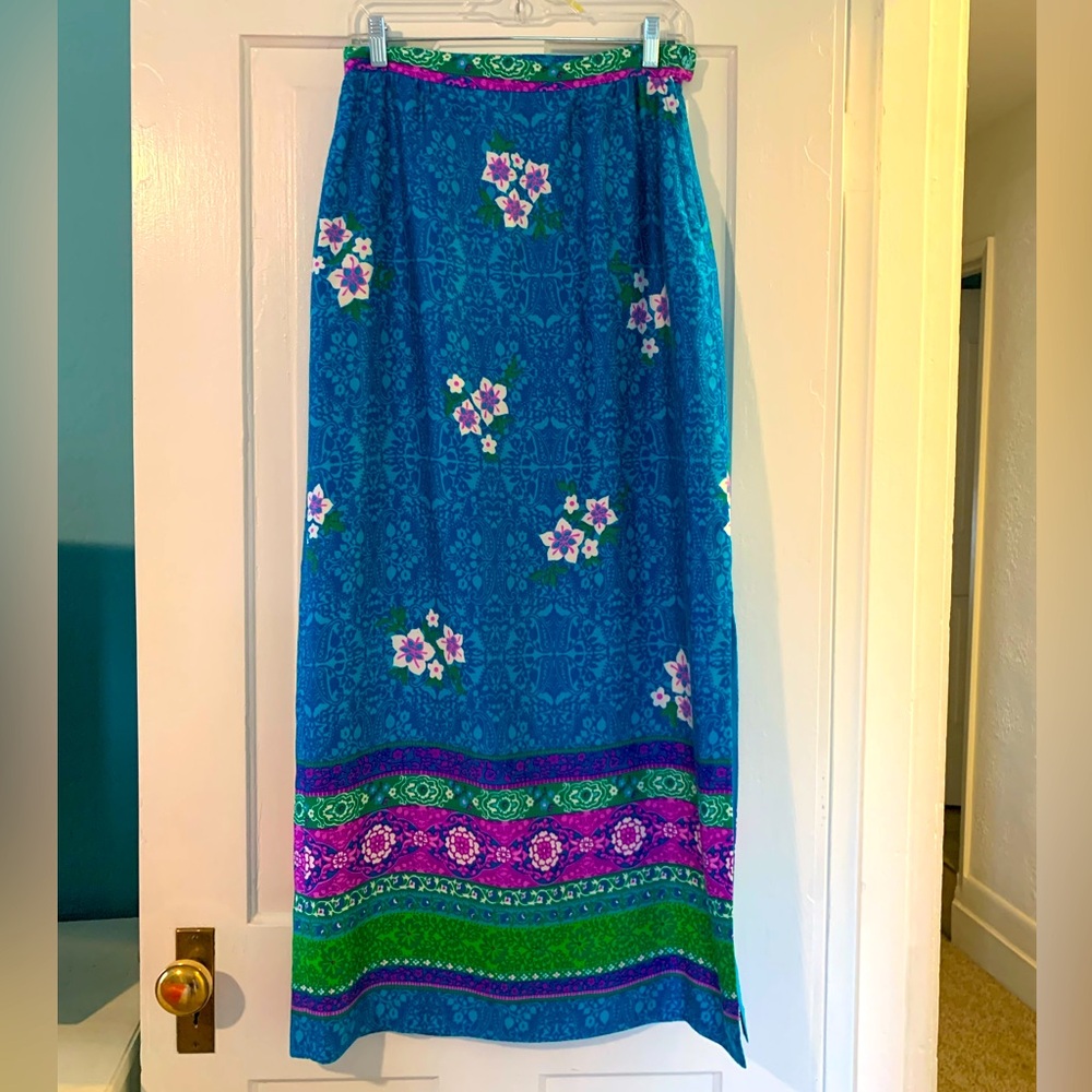 Vintage Alex Coleman California maxi skirt tiki Hawaiian pin up beach tropical